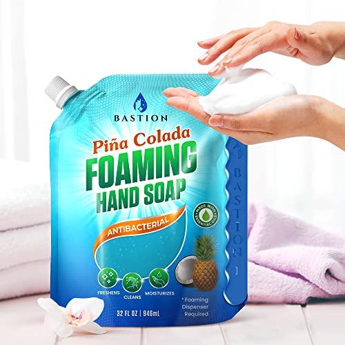 Bastion Foaming Hand Soap Refills: 32oz Pouch Pina Colada Scented Antibacterial Instant-Foam Bulk Hand Wash - ModernBath