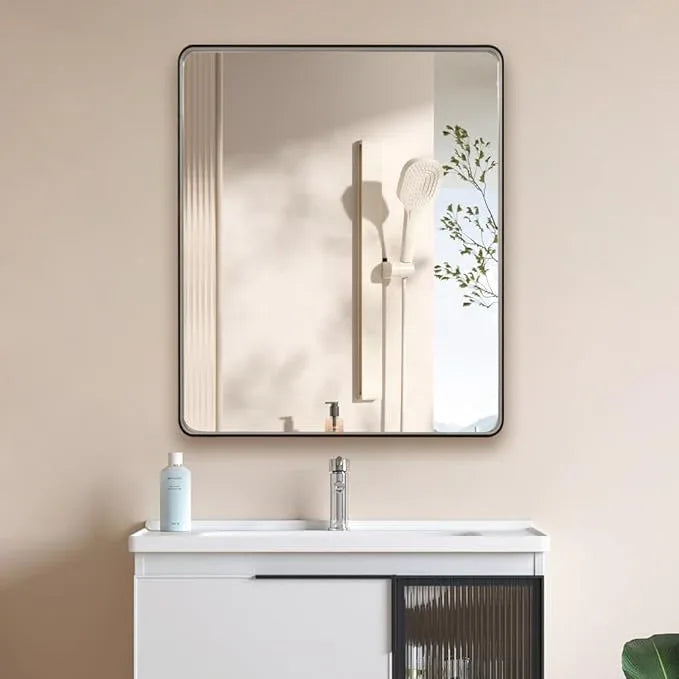 miroro Brushed Nickel 51x30 Inch Metal Framed Mirror for Wall, Large Rounded Rectangle Mirror, Anti-Rust, Tempered Glass, Hangs Horizontally or Vertically - ModernBath