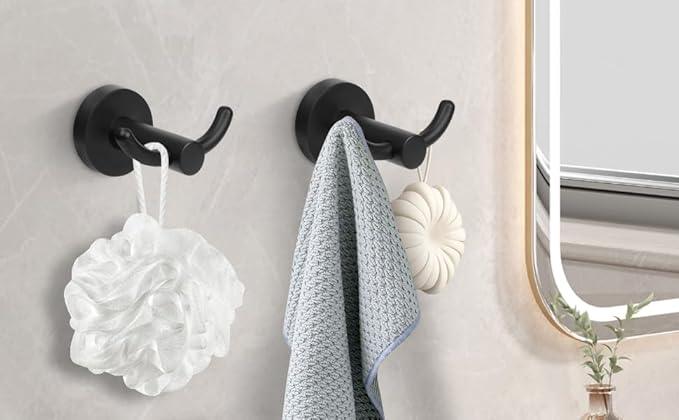 Black Towel Hooks, Bathroom Robe Hook 2 Pack, Towel Hooks Rack Bath Modern Coat Clothes Single Hook Wall Mounted for Bathroom Kitchen Washroom - ModernBath