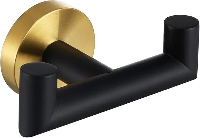Angle Simple Double Towel Hook, Stainless Steel Hand Towel Holder for Bathroom, Coat Hook for Wall, Black and Gold - ModernBath
