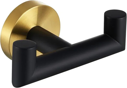 Angle Simple Double Towel Hook, Stainless Steel Hand Towel Holder for Bathroom, Coat Hook for Wall, Black and Gold - ModernBath