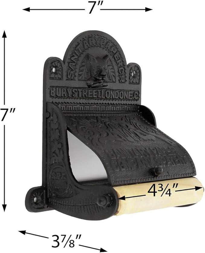Renovators Supply Manufacturing Black Wall Mount Toilet Tissue Paper Holder 6.9" Wide Antique Ornate Victorian Style Solid Aluminum Rust Resistant Toilet Tissue Roll Holder Storage with Lid - ModernBath