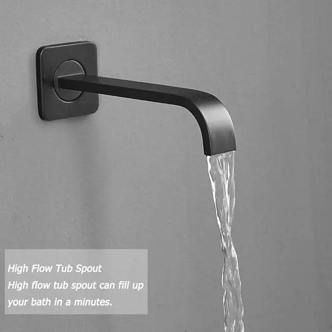 JingGang Matte Black Rain Shower System Tub Shower Faucet Set 12 Inch Square Rainfall Shower Head with Handheld Sprayer and Tub Spout Rough-in Valve Shower Mixer Combo Kit - ModernBath