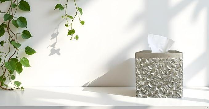 Hymmah Modern Square Tissue Box Cover Holder,Bathroom Accessories Decor Unique Design Tissue Box Cover for Bathroom Vanity Counter Tops Also Great for Bedrooms and Living Rooms (Gold) - ModernBath