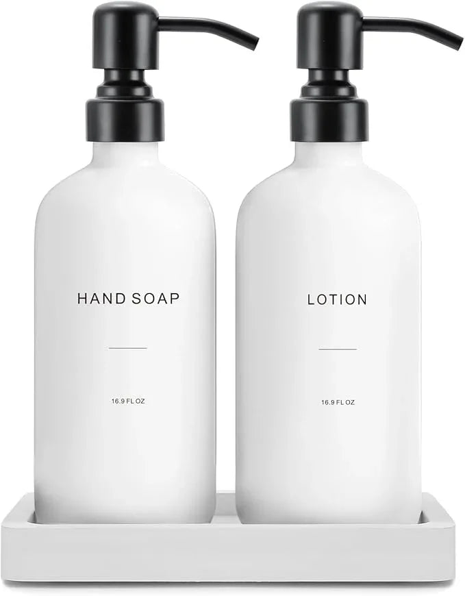 Prus Waso White Soap Dispenser Set, Contains Hand and Lotion Dispenser with Pump. Perfect for Guest Bathroom Decor. (White) - ModernBath