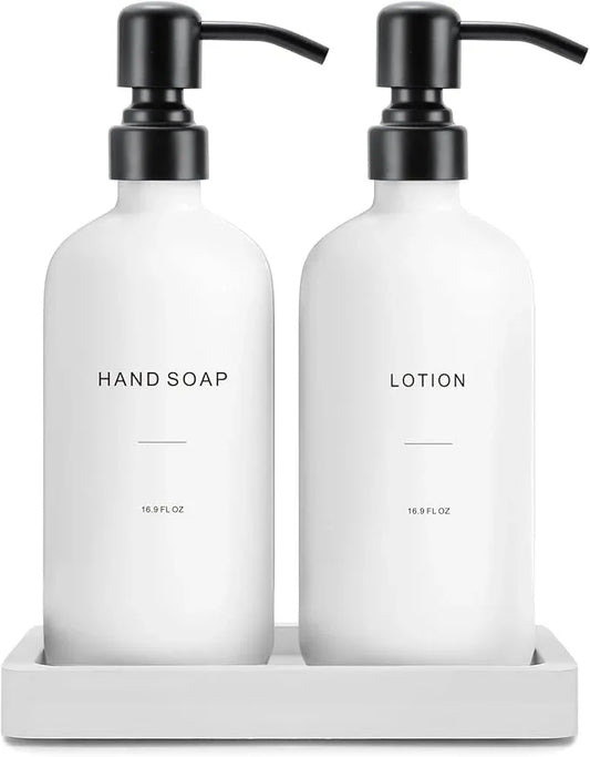 Prus Waso White Soap Dispenser Set, Contains Hand and Lotion Dispenser with Pump. Perfect for Guest Bathroom Decor. (White) - ModernBath