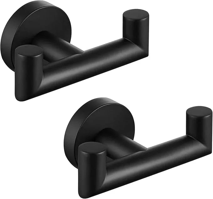 Angle Simple Double Towel Hook Matte Black 2 PCS, Stainless Steel Bathroom Robe Hook, Hand Towel Holder for Wall - ModernBath