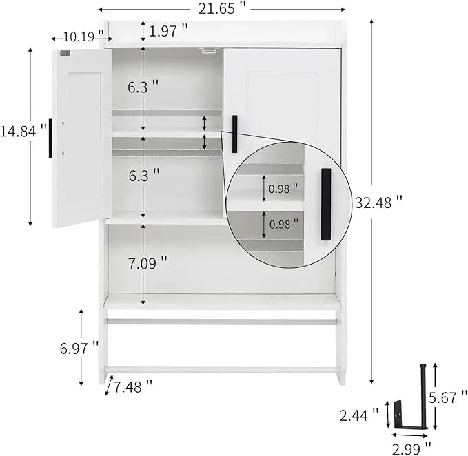 apexnova Bathroom Wall Cabinet, Wooden Medicine Cabinet Over The Toilet with Adjustable Inner Shelf, Wall Mounted Cabinet with Doors for Bathroom Storage, Hanging Cabinet for Wall with Towels Bar - ModernBath