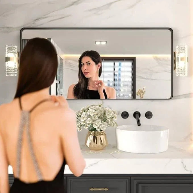 LOAAO 60X28 Inch Black Metal Framed Bathroom Mirror for Wall, Matte Black Bathroom Vanity Mirror Farmhouse, Large Rounded Rectangle Mirror, Anti-Rust, Tempered Glass, Hangs Horizontally or Vertically - ModernBath