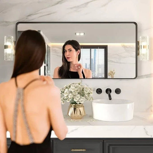 LOAAO 60X28 Inch Black Metal Framed Bathroom Mirror for Wall, Matte Black Bathroom Vanity Mirror Farmhouse, Large Rounded Rectangle Mirror, Anti-Rust, Tempered Glass, Hangs Horizontally or Vertically - ModernBath