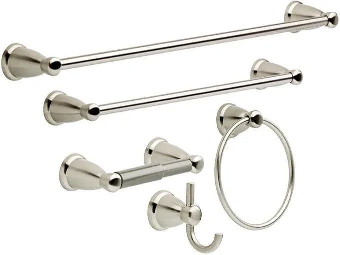 Franklin Brass Kinla 5-Piece Bathroom Set Satin Nickel 18" and 24" Towel Bar Racks, Toilet Paper Holder, Ring, Hook KIN5PC-SN - ModernBath