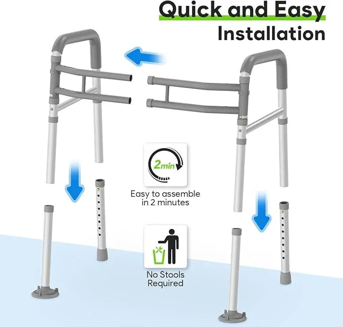 Delog Toilet Safety Rails 300 lb - Adjustable Toilet Safety Frame & Rails, Toilet Safety Rail for Elderly Adults, Toilet Handles for Seniors, Toilet Bars for Elderly & Handicap (Gray) - ModernBath