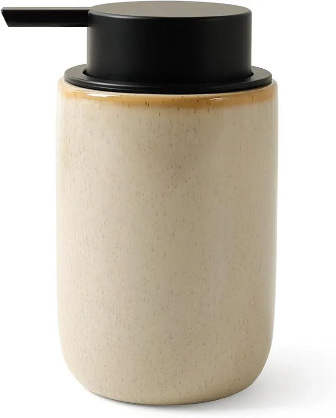 BosilunLife Lotion Pump Dispenser - Hand Soap Dispenser Bathroom Ceramic Dish Liquid Soap Dispenser for Bathroom, Kitchen, Countertop Soap Dispensers (Greige with Speckle, Liquid Pump) - ModernBath