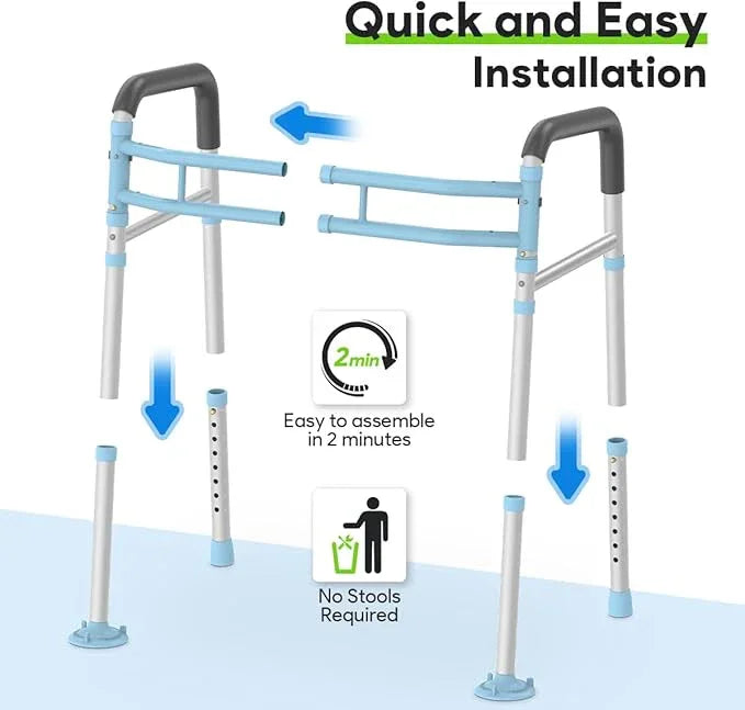 Delog Toilet Safety Rails 300 lb - Adjustable Toilet Safety Frame & Rails, Toilet Safety Rail for Elderly Adults, Toilet Handles for Seniors, Toilet Bars for Elderly & Handicap (Blue) - ModernBath