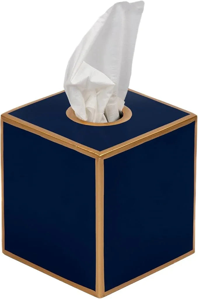 Jaye’s Studio Decorative Tissue Box Holder Square – Indigo Blue Tissue Box Cover Gold Tissue Holder for Bathroom Accessories Countertop, Farmhouse Bedroom Decor, Office Metal Tissue Box Covers Cube - ModernBath
