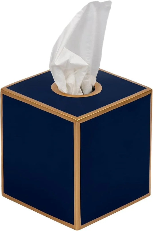 Jaye’s Studio Decorative Tissue Box Holder Square – Indigo Blue Tissue Box Cover Gold Tissue Holder for Bathroom Accessories Countertop, Farmhouse Bedroom Decor, Office Metal Tissue Box Covers Cube - ModernBath