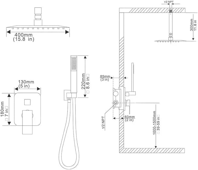 Heable Oil Rubbed Bronze Shower System Bathroom 16 Inch Rain Shower Head Ceiling Mount with Handheld Luxury High Pressure Shower Combo Set Shower Faucet Rough-in Valve Body and Trim Kit - ModernBath