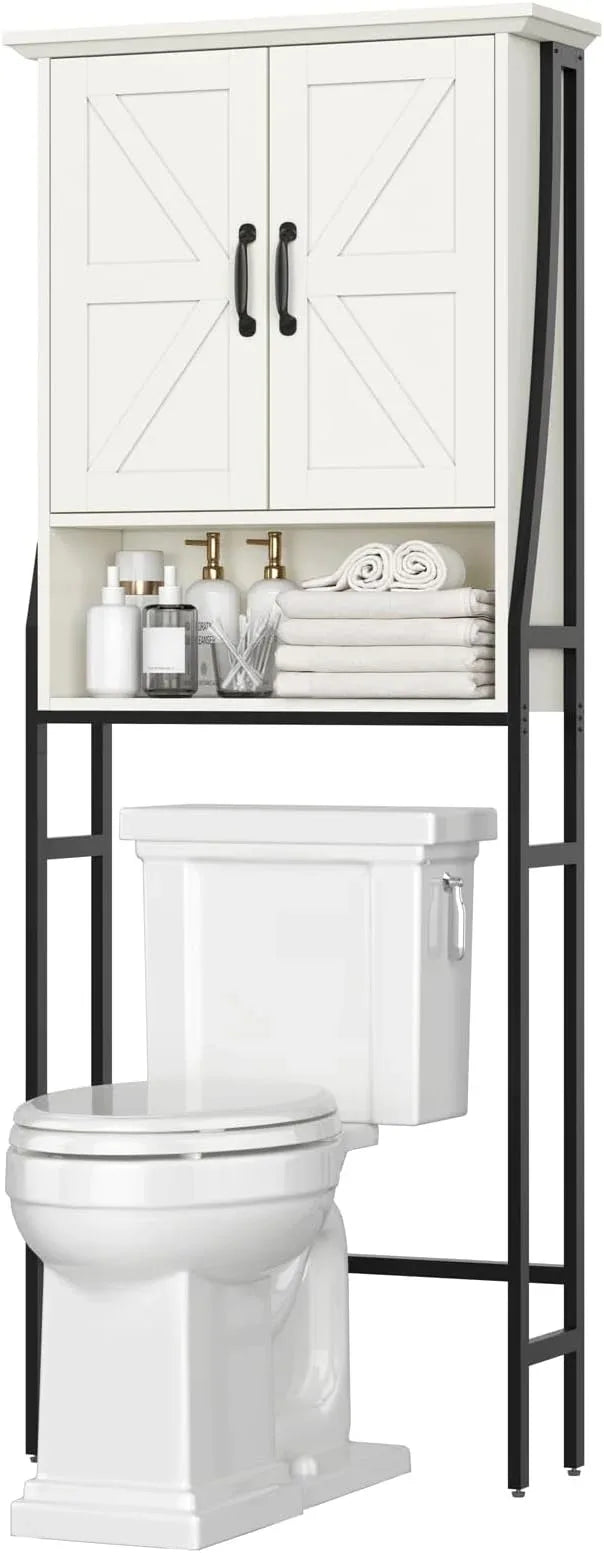 Over The Toilet Storage Cabinet, Over Toilet Bathroom Organizer, Above Toilet Storage Cabinet with Barn Doors Behind Toilet Bathroom Organizer (Cream White) - ModernBath