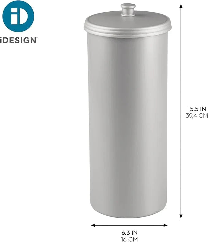 iDesign Freestanding Bathroom Toilet Paper Storage Holder with Lid for 3 Extra Rolls, 2-Pack, Silver - ModernBath