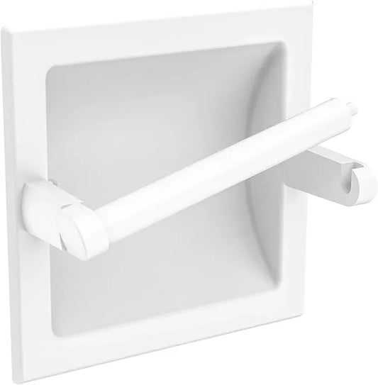 Recessed Toilet Paper Holder White,Pivoting Toilet Tissue Holder,Made of SUS304 Stainless Steel, in Wall Toilet Paper Holder with Bracket - ModernBath