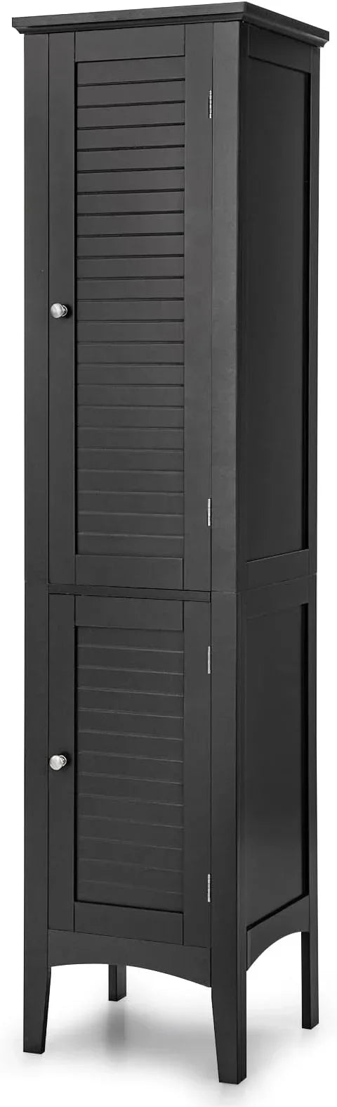 Giantex Storage Cabinet Bathroom High Cabinet with 5 Tier Shelves, Freestanding Slim Cabinet, Tall Organizer for Bathroom, Kitchen, Living Room, Linen Tower Narrow Floor Cabinet (Black) - ModernBath