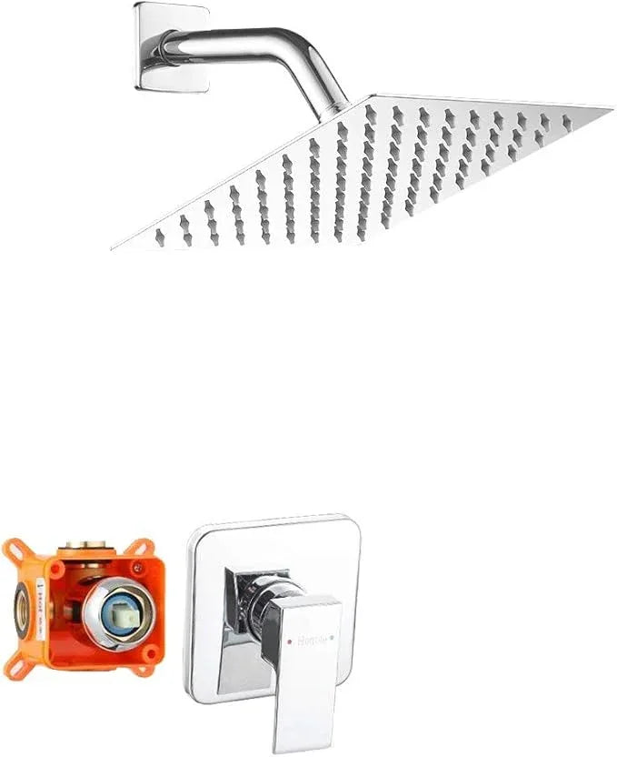 Heable Shower Faucet Set Complete with 8 Inch Rainfall Shower Head Chrome, Bathroom Luxury Rain Shower System, Wall Mounted Single Function Mixer Shower Trim Kit with Rough-in Valve - ModernBath