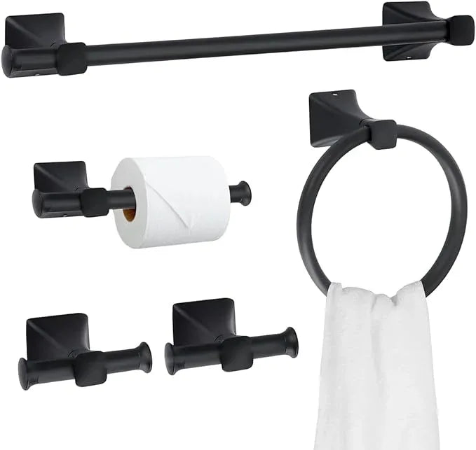 5 Piece Bathroom Hardware Accessories Set, SUS304 Stainless Steel Bath Towel Bar Set, 24 Inch Towel Racks for Bathroom Wall Mounted, Bath Towel Holder Set, Matte Black - ModernBath