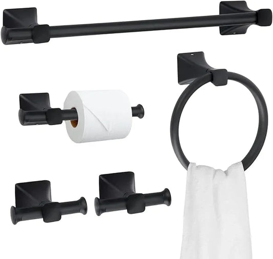 5 Piece Bathroom Hardware Accessories Set, SUS304 Stainless Steel Bath Towel Bar Set, 24 Inch Towel Racks for Bathroom Wall Mounted, Bath Towel Holder Set, Matte Black - ModernBath
