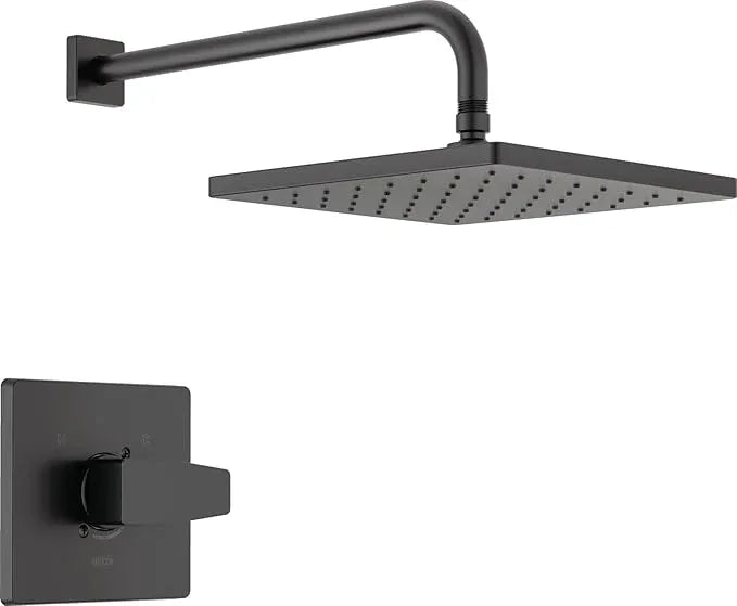 Delta Modern 14 Series Square Rain Shower Faucet Set, Matte Black Shower Head and Handle Set, Valve Trim Kit, Matte Black T14268-BL-PP (Valve Not Included) - ModernBath