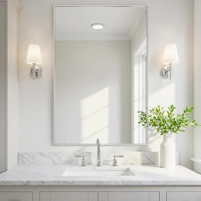 LEDLUX 24x36 Inch Silver Bathroom Mirror - Copper-Free Mirror, Aluminum Alloy Frame Vanity Rectangle Wall Mounted Modern Mirror for Bedroom/Living Room/Porch Horizontal or Vertical - ModernBath