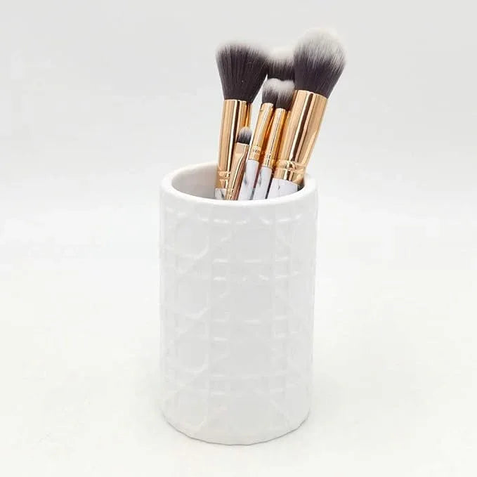 CAA'S Bathroom Accessories Set Ceramic 4 Pieces Bathroom Ensemble for Bath Decor Includes Lotion Dispenser Toothbrush Holder Tumbler Soap Dish (White Netting) - ModernBath