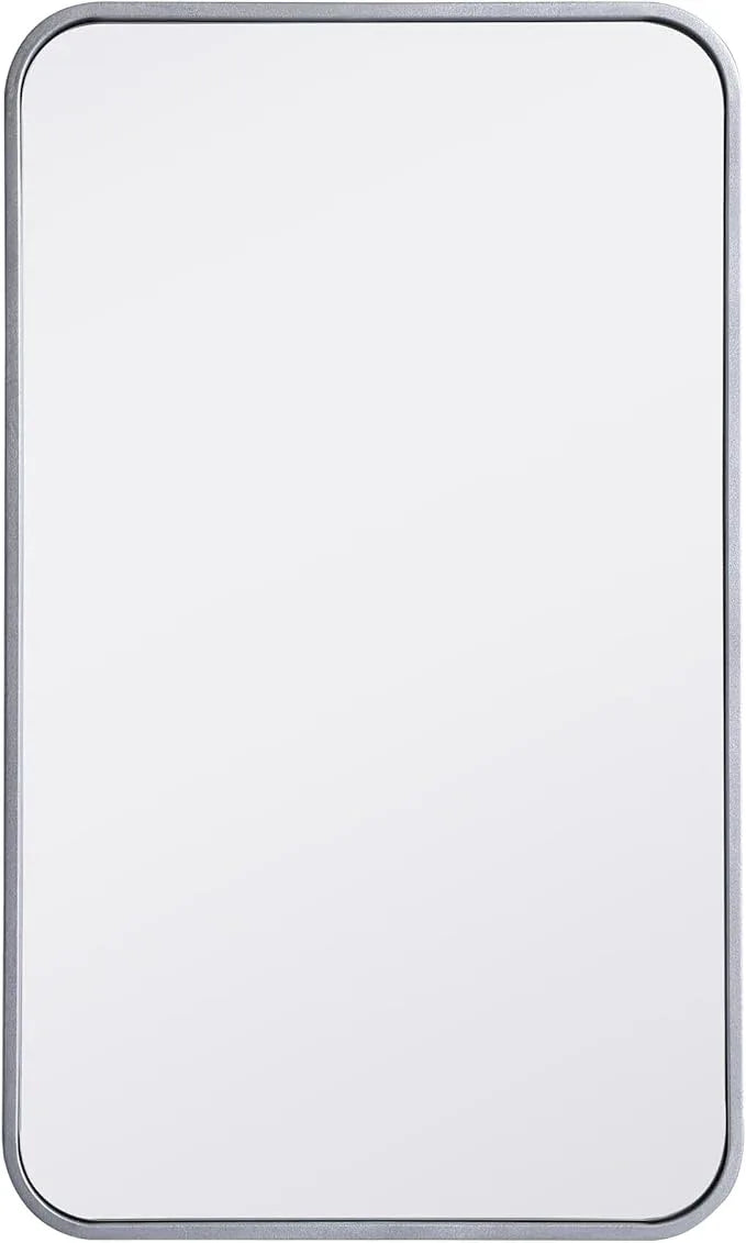 ARS Concepts Aura, Soft Corner Metal Rectangular Mirror 18X30 Inch in, Modern, Silver - ModernBath
