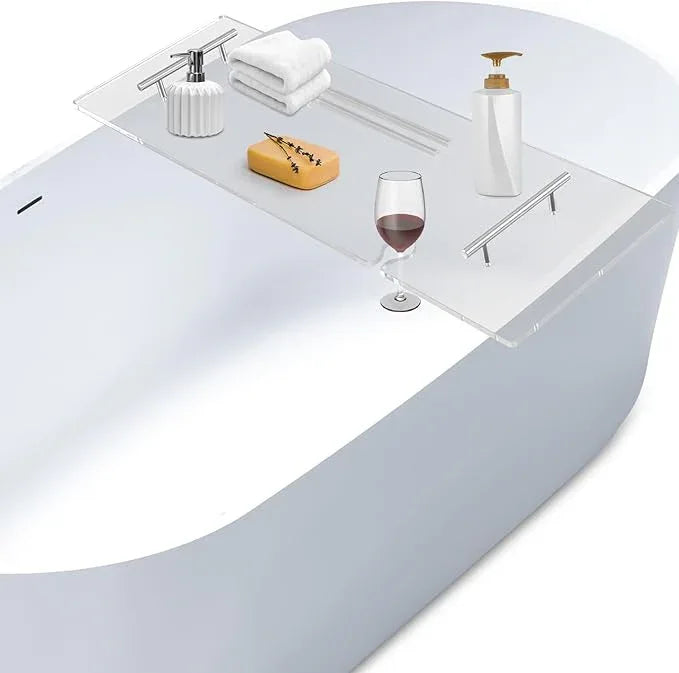 Ezcasch Acrylic Bathtub Tray Clear Bathtub Caddy Bath Tray Table for Tub Luxury Spa with Book and Wine Glass Holder Bathroom Accessories for Bathroom Decoration, Transparent 35.4inch - ModernBath
