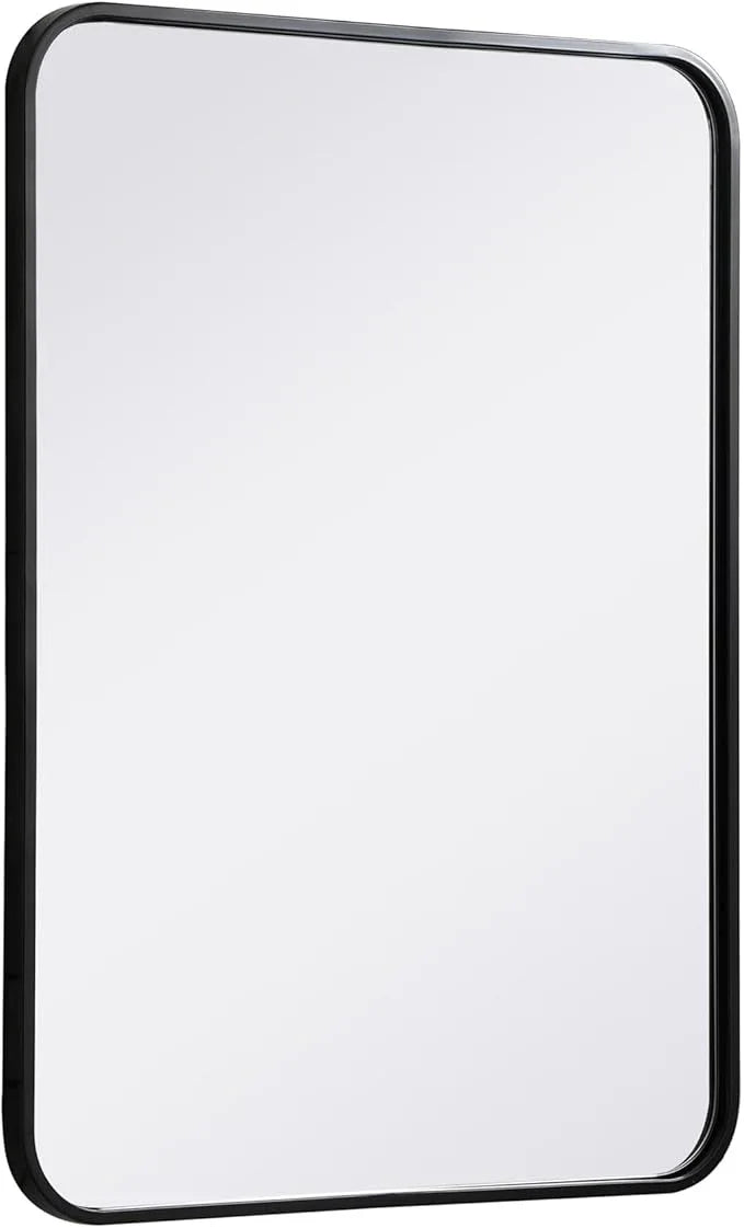 ARS Concepts Aura, Soft Corner Metal Rectangular Mirror 22X30 Inch in, Modern, Black - ModernBath
