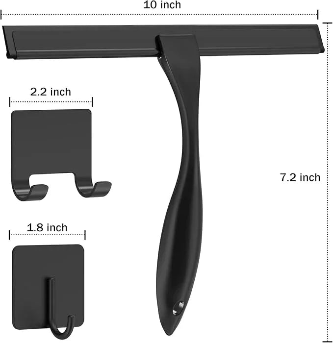 All-Purpose Stainless Steel Shower Squeegee for Shower Doors with 2 Adhesive Hooks, Bathroom Cleaner Tool Household Window Mirror Squeegee for Home Cleaning, Glass Door, Tile Wall, Car, 10 Inch Black - ModernBath