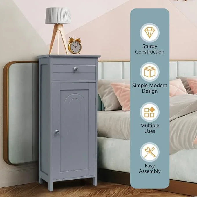 GOFLAME Bathroom Storage Cabinet, Freestanding Wooden Storage Cabinet with Large Drawer, 2 Float Shelves with 7 Positions, Bathroom Floor Cabinet Organizer for Living Room, Gray - ModernBath