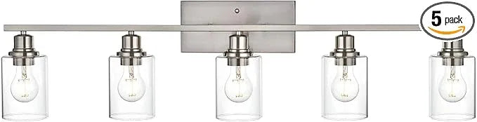 VINLUZ 5-Light Bathroom Vanity Light Fixtures in Brushed Nickel Finish Indoor Wall Sconce Lighting Over Mirror with Clear Glass Shade for Living Room, Bedroom, Hallway - ModernBath