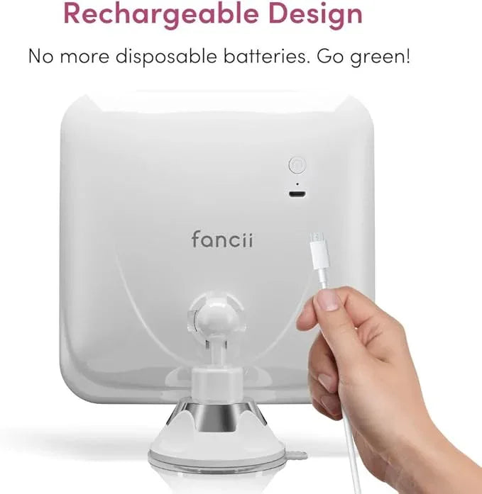 Fancii Rechargeable 10x Magnifying Mirror with 3 LED Light Settings, Dimmable Touch Light, Cordless, Locking Suction Mount, Lighted Mirror for Bathroom or Travel, Mira 2 (White) - ModernBath