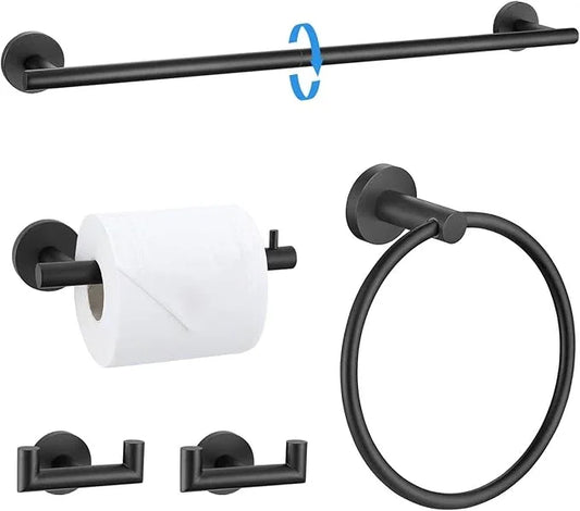 TNOMS 5 Pieces Towel Bar Set Matte Black Bathroom Hardware Accessories Set Stainless Steel Towel Racks Set for Bathroom,Wall Mounted 23.6 Inch Bathroom Hardware Set - ModernBath