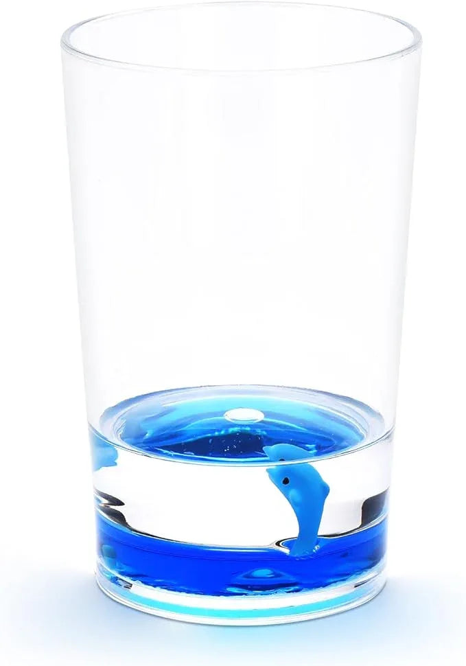 Locco Decor 4 Piece Acrylic Liquid 3D Floating Motion Bathroom Vanity Accessory Set Ocean Cartoon Animal Theme Dolphin Toothbrush Holder, Tumbler, Soap Dispenser, Soap Dis - ModernBath