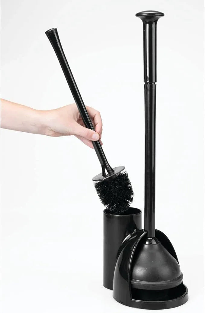 mDesign Hidden Plunger and Brush Set for Toilet Bowl - Combo with Holder Caddy - Aura Collection - Black - ModernBath