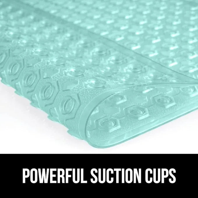 GORILLA GRIP Patented Bath Tub Shower Mat, Machine Washable Bathtub Floor Liner Mats, Suction Cups and Drain Holes to Keep Tubs Clean, Soft on Feet, Bathroom Essentials, 35x16 Inch, Clear Green - ModernBath