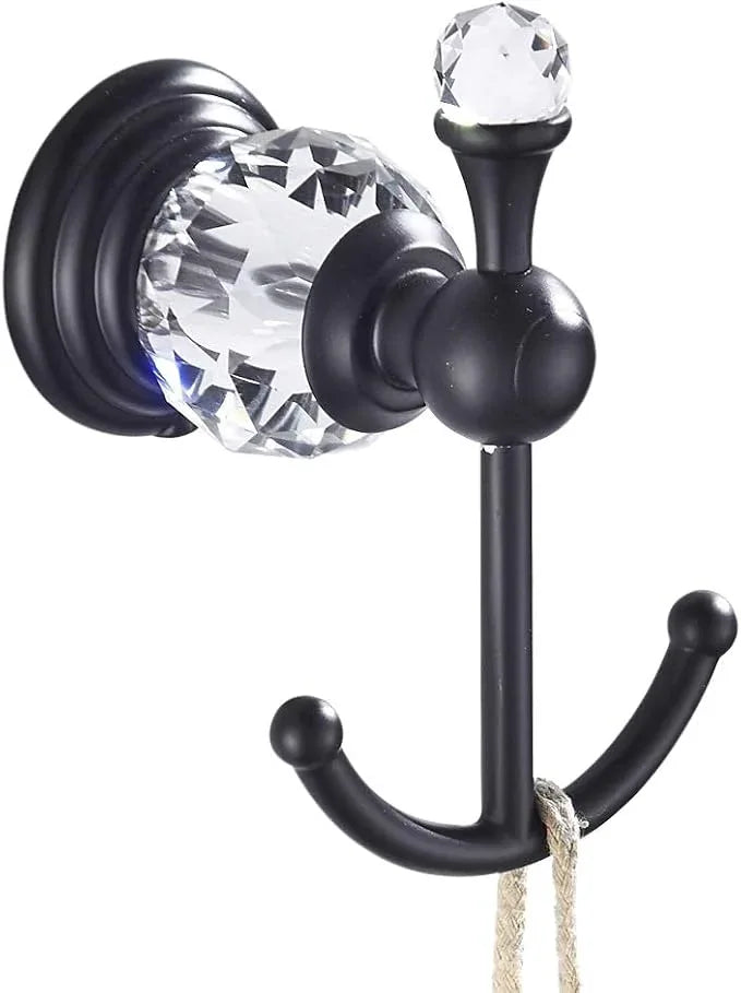 Crystal Black Towel Hook, Bathroom Robe Hook, Coat Rack Hanger Heavy Sturdy Double Towel Hooks Bath Farmhouse Clothes Hook Wall Mounted Modern for Bathroom Kitchen Washroom - ModernBath