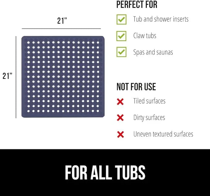 GORILLA GRIP Patented Square Shower Stall Mat, Small Bathtub Floor Mats for Stand Up Showers, Suction Cups and Drainage Holes, Machine Wash, Soft on Feet, Bathroom Accessories 21x21 Inch, Navy Opaque - ModernBath