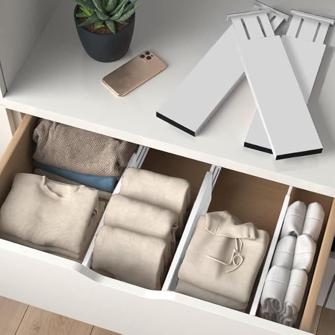 6 Pack Drawer Dividers 4 Inch High, 11”-17" Adjustable Bamboo Organizers Large Expandable Drawer Separators for Cloths, Dresser, Bedroom, Bathroom, Baby Drawer, Office & Kitchen Utensils (White) - ModernBath