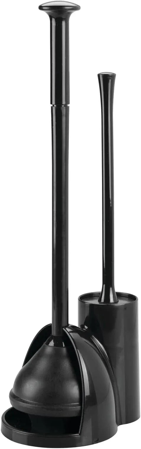 mDesign Hidden Plunger and Brush Set for Toilet Bowl - Combo with Holder Caddy - Aura Collection - Black - ModernBath