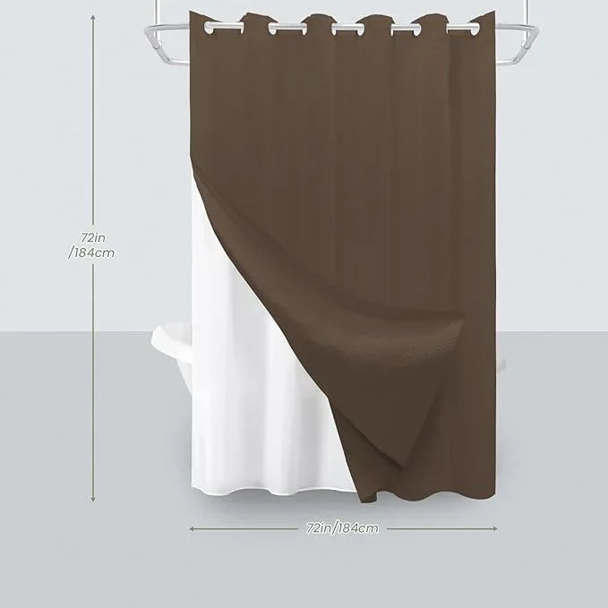 Inhousolu No Hook Waffle Weave Shower Curtain with Removable Snap in Fabric Liner Set for Bathroom, 230 GSM Heavy Duty Weighted Hem, Water Repellent Washable Bath Curtains, 72 x 72 Inch, Brown - ModernBath
