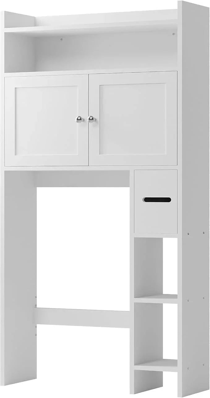 MU Over The Toilet Storage Cabinet with Doors, 32" Bathroom Storage Organizer with Side Shelves, Space-Saving Toilet Storage Rack for Bathroom, Laundry (White) - ModernBath