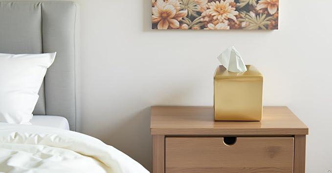 Huitony Square Tissue Box Cover Decorative Kleenex Box Holder for Bathroom & Living Room with Handcrafted Texture (Gold) - ModernBath