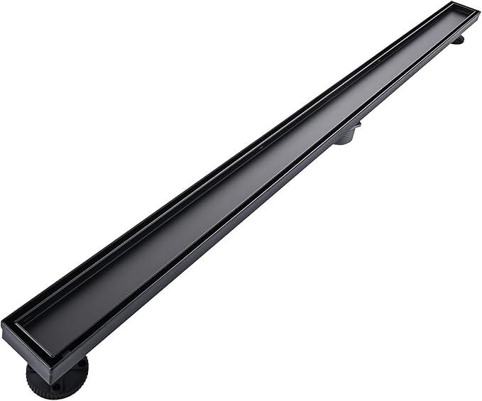 Linear Shower Floor Drain, Black 48 Inch 304 Stainless Steel Bathroom Drains Kit, Rectangular Shower Trench Drain with Reversable Tile-in Pattern Drain Cover & Hair Catcher - ModernBath